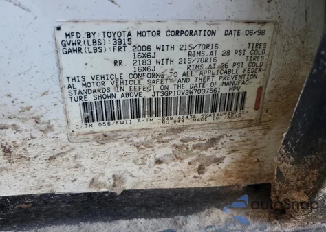 1998 Toyota Rav4 from USA, damaged, VIN JT3GP10V3W7037561